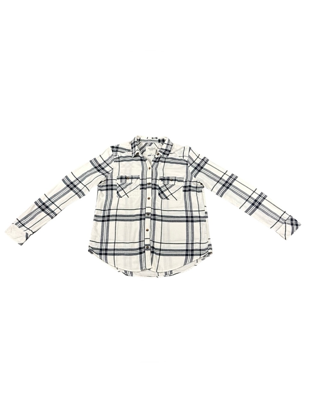 Abercrombie & Fitch Womens Medium Plaid Flannel Shirt Cream Navy Button Down